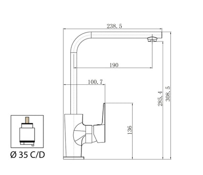 Miscelatore Lavello Cucina Lavatoio Con Canna A L Orientabile Duemmeggi Omega Appoggio Monoforo Moderno Monocomando Ottone Finitura Cromata Made in Italy Garanzia 5 Anni