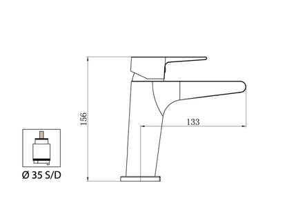 Miscelatore Lavabo Piletta Scarico Automatico 1" 1/4" Duemmeggi Omega Appoggio 1 Foro Monoforo 1 Leva Manopola Monocomando Lunghezza 133 mm Altezza 156 mm Stile Moderno Ottone Finitura Cromata Made in Italy Garanzia 5 Anni