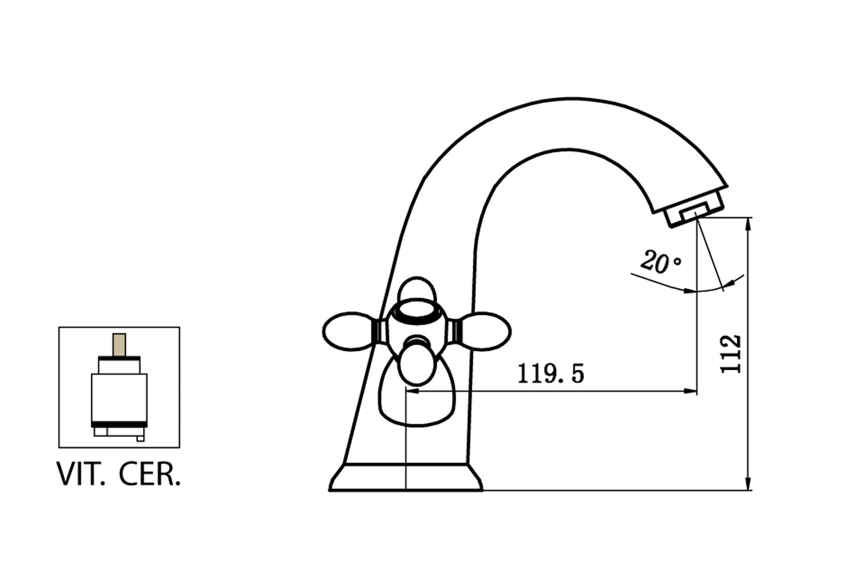 Miscelatore Monoforo Lavabo Piletta Scarico Automatico 1" 1/4" E Vitone Ceramico Duemmeggi Oxford Appoggio 1 Foro 2 Leve Manopole Stile Classico Materiale Ottone Finitura Cromata Lunghezza 119,5 mm Altezza 112 mm Made in Italy Garanzia 5 Anni