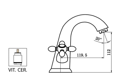 Miscelatore Monoforo Lavabo Piletta Scarico Automatico 1" 1/4" E Vitone Ceramico Duemmeggi Oxford Appoggio 1 Foro 2 Leve Manopole Stile Classico Materiale Ottone Finitura Cromata Lunghezza 119,5 mm Altezza 112 mm Made in Italy Garanzia 5 Anni