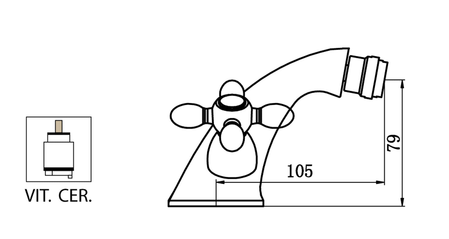 Miscelatore Monoforo Bidet Piletta Scarico Automatico 1" 1/4" E Vitone Ceramico Duemmeggi Oxford Appoggio Monoforo 1 Foro 2 Leve Manopole Stile Classico Materiale Ottone Finitura Cromata Made in Italy Garanzia 5 Anni