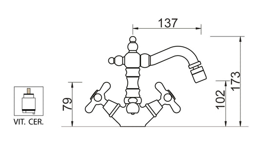 Miscelatore Monoforo Bidet Piletta di Scarico Automatico 1" 1/4" E Vitone Ceramico Duemmeggi Oxford Appoggio 1 Foro 2 Leve Manopole Stile Classico Materiale Ottone Finitura Cromata Made in Italy Garanzia 5 Anni
