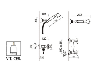 Gruppo Doccia Esterno Attacco 1/2" Con Duplex Set Doccia E Vitone Ceramico E Vitone Ceramico Duemmeggi Oxford Ottone Finitura Cromata