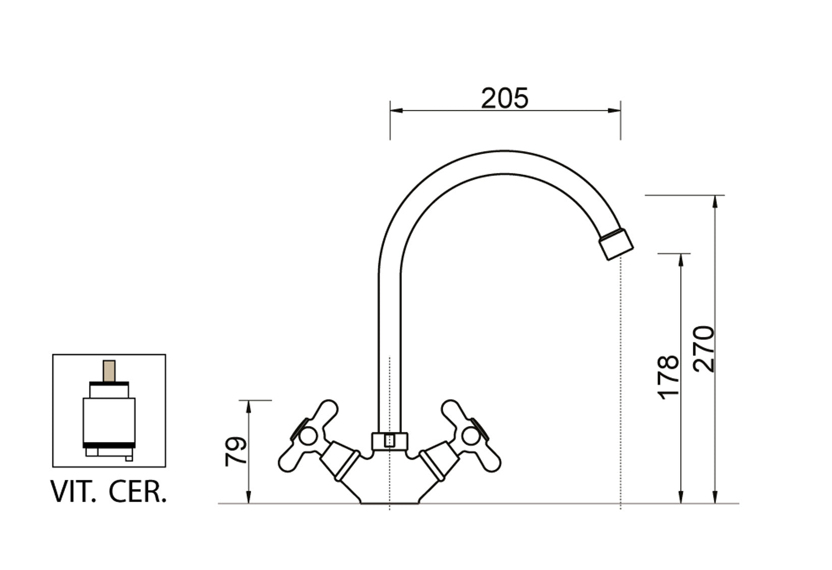 Miscelatore Gruppo Monoforo Lavello Canna Ombrello E Vitone Ceramico Duemmeggi Oxford Appoggio 1 Foro 2 Leve Manopole Stile Classico Materiale Ottone Finitura Cromata Made in Italy Garanzia 5 Anni