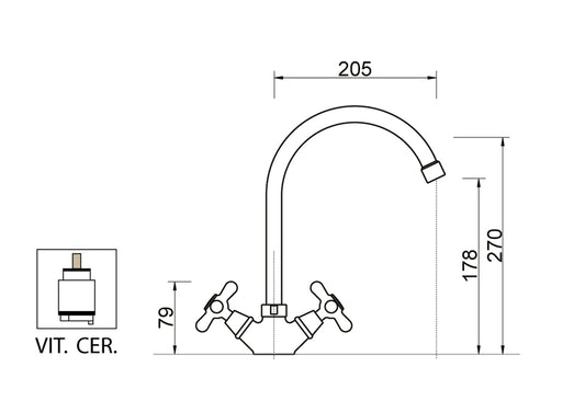 Miscelatore Gruppo Monoforo Lavello Canna Ombrello E Vitone Ceramico Duemmeggi Oxford Appoggio 1 Foro 2 Leve Manopole Stile Classico Materiale Ottone Finitura Cromata Made in Italy Garanzia 5 Anni