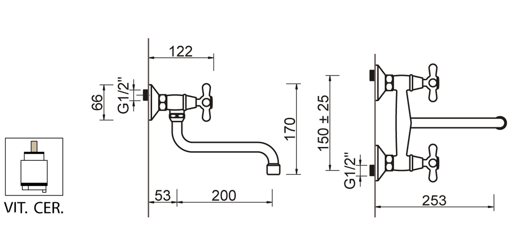 Miscelatore Gruppo Lavello Muro Canna Con Aeratore E Vitone Ceramico Duemmeggi Oxford Ottone Finitura Cromata Made in Italy Garanzia 5 Anni
