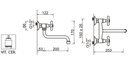 Miscelatore Gruppo Lavello Muro Canna Con Aeratore E Vitone Ceramico Duemmeggi Oxford Ottone Finitura Cromata Made in Italy Garanzia 5 Anni