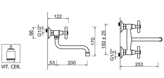Miscelatore Gruppo Lavello Muro Canna Con Aeratore E Vitone Ceramico Duemmeggi Oxford Ottone Finitura Cromata Made in Italy Garanzia 5 Anni