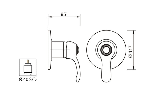 Miscelatore Incasso Doccia Duemmeggi Zeta Muro Parete Monoforo 1 Via 1 Foro 1 Leva Manopola Monocomando Meccanico Stile Classico Con Piastra Materiale Ottone Finitura Cromata Made in Italy Garanzia 5 Anni