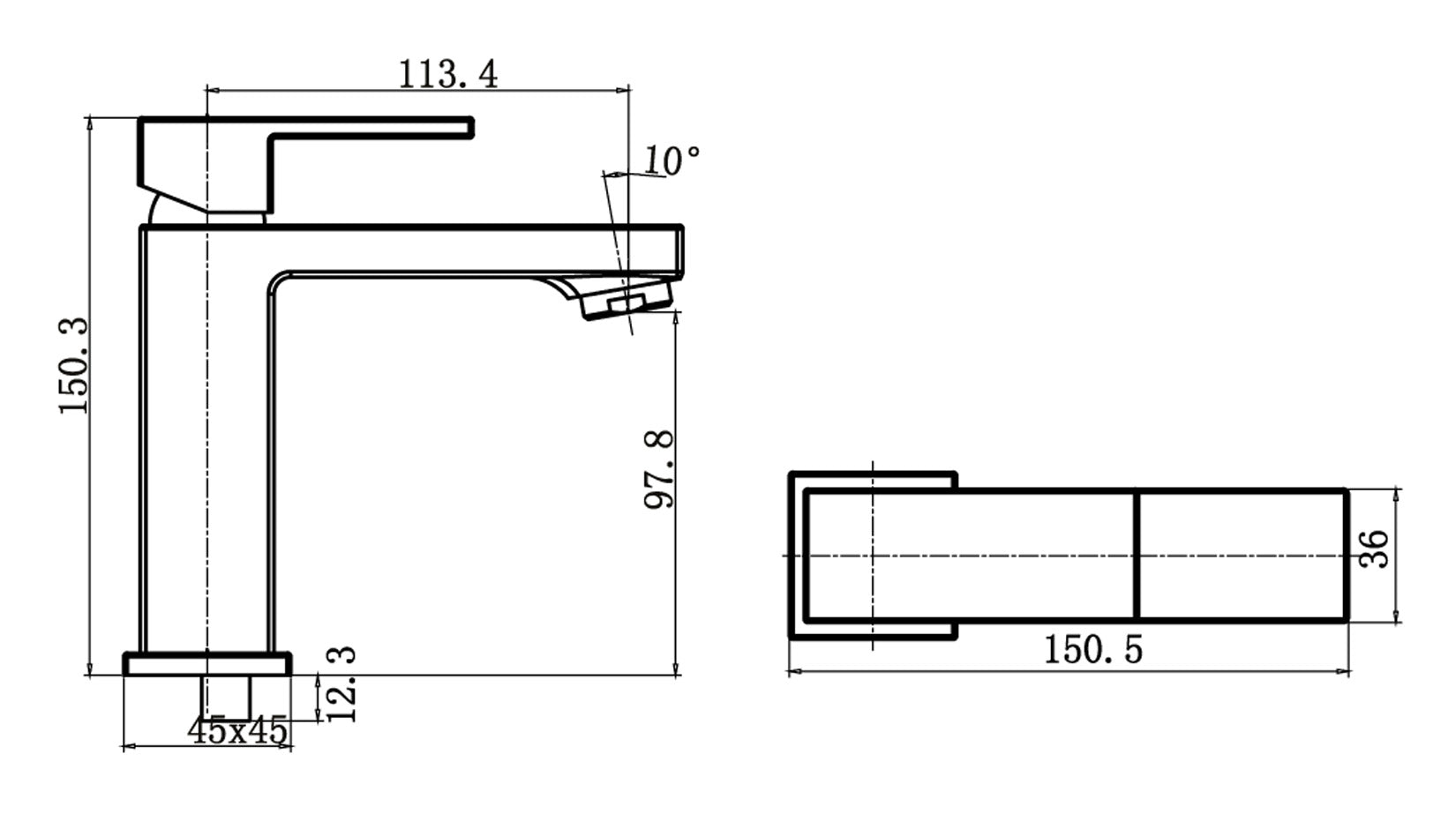 Miscelatore Lavabo Appoggio Monoforo 1 Foro Piletta Scarico Automatico 1" 1/4" Duemmeggi 2MG Square Materiale Ottone Finitura Cromata Stile Moderno Lunghezza 150,5 mm Altezza 150,3 mm Made in Italy Garanzia 5 Anni