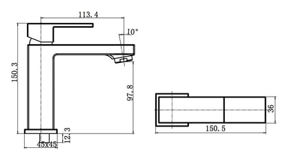 Miscelatore Lavabo Appoggio Monoforo 1 Foro Piletta Scarico Automatico 1" 1/4" Duemmeggi 2MG Square Materiale Ottone Finitura Cromata Stile Moderno Lunghezza 150,5 mm Altezza 150,3 mm Made in Italy Garanzia 5 Anni