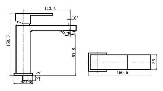 Miscelatore Lavabo Appoggio Monoforo 1 Foro Piletta Scarico Automatico 1" 1/4" Duemmeggi 2MG Square Materiale Ottone Finitura Cromata Stile Moderno Lunghezza 150,5 mm Altezza 150,3 mm Made in Italy Garanzia 5 Anni