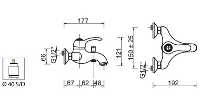 Miscelatore Vasca Esterno Con Duplex E Set Doccia Duemmeggi Zeta Doccetta Parete Muro 3 Fori 1 Leva Manopola Monocomando Stile Classico Ottone Finitura Cromata Made in Italy Garanzia 5 Anni