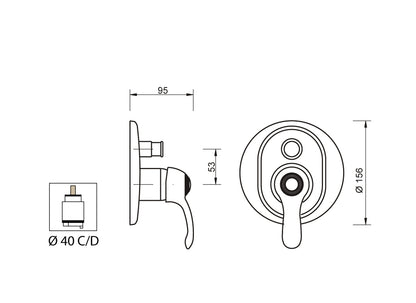 Miscelatore Incasso Doccia Con Deviatore Automatico Piastra Lusso Duemmeggi Zeta 2 Vie 2 Fori Monocomando 1 Leva Manopola Meccanico Muro Parete Stile Classico Ottone Finitura Cromata Made in Italy Garanzia 5 Anni