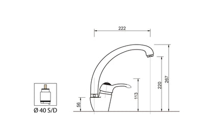 Miscelatore Lavello Cucina Lavatoio Lavapanni Canna Snodata Alta Duemmeggi Zeta Appoggio Monoforo 1 Foro 1 Leva Monocomando Manopola Stile Classico Materiale Ottone Finitura Cromata Made in Italy Garanzia 5 Anni