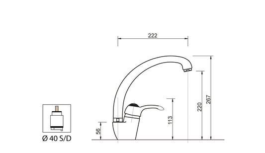 Miscelatore Lavello Cucina Lavatoio Lavapanni Canna Snodata Alta Duemmeggi Zeta Appoggio Monoforo 1 Foro 1 Leva Monocomando Manopola Stile Classico Materiale Ottone Finitura Cromata Made in Italy Garanzia 5 Anni