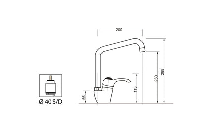 Miscelatore Lavello Canna Snodata Alta Idroformata Duemmeggi Zeta Appoggio Monoforo 1 Foro Monocomando 1 Leva Manopola Stile Classico Materiale Ottone Finitura Cromata Made in Italy Garanzia 5 Anni