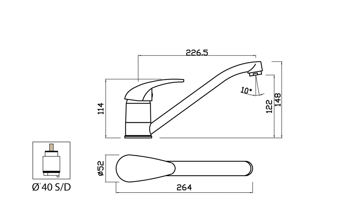 Miscelatore Lavello Monoforo Canna Snodata Fusa Duemmeggi Zeta Ottone Finitura Cromata Made in Italy Garanzia 5 Anni