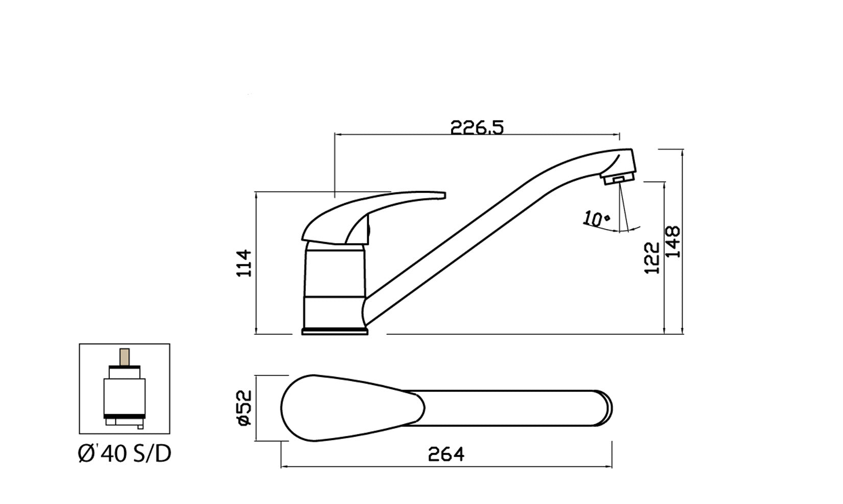 Miscelatore Lavello Monoforo Canna Snodata Fusa Duemmeggi Zeta Ottone Finitura Cromata Made in Italy Garanzia 5 Anni