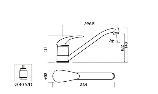 Miscelatore Lavello Monoforo Canna Snodata Fusa Duemmeggi Zeta Ottone Finitura Cromata Made in Italy Garanzia 5 Anni