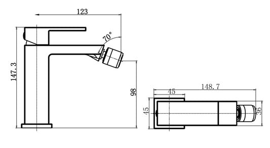 Miscelatore Bidet con Piletta Scarico Automatico 1" 1/4" Duemmeggi Square Monoforo 1 Foro Monocomando 1 Leva Stile Moderno Materiale Ottone Finitura Cromata Made in Italy Garanzia 5 Anni