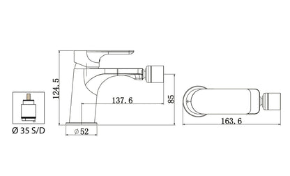 Miscelatore Bidet Con Piletta Scarico Automatico 1" 1/4" Duemmeggi Smart Installazione Appoggio Monoforo 1 Foro 1 Leva Manopola Monocomando Stile Moderno Ottone Finitura Cromata Made in Italy Garanzia 5 Anni