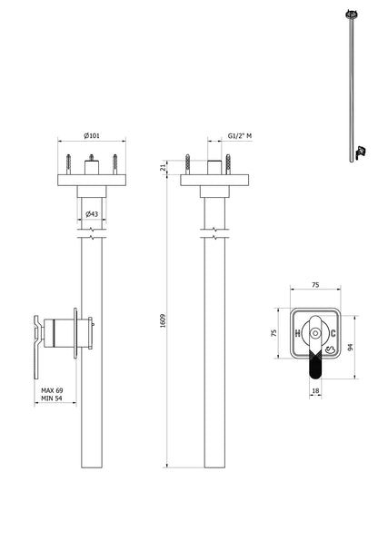 Miscelatore lavabo marca IB Rubinetti modello Bold Lever Flat finitura ottone cromato soffitto bocca comando remoto incluso rubinetto rubinetteria fontana mix acqua casa bagno rivenditore autorizzato campania napoli garanzia 10 anni qualità made in italy