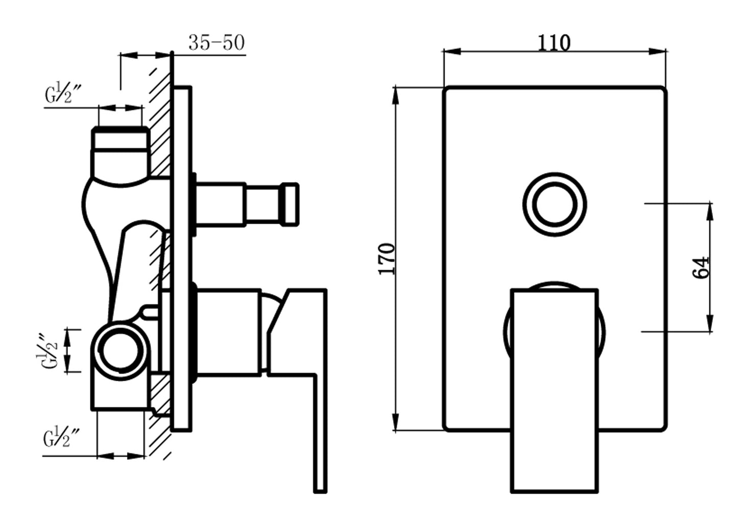 Miscelatore Monocomando Incasso Doccia Con Deviatore Automatico Piastra Lusso Duemmeggi Square 2 Vie A Parete Muro Materiale Ottone Finitura Cromata Con Piastra Miscelatore Meccanico 2 Fori Stile Moderno Made in Italy Garanzia 5 Anni