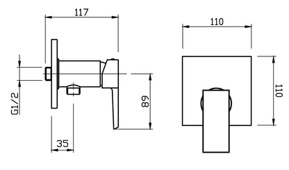 Miscelatore Incasso Doccia Duemmeggi Square Materiale Ottone Finitura Cromata 1 Via con Piastra 1 Foro Mondocomando 1 Leva Manopola Stile Moderno Squadrato Parete Muro Meccanico Made in Italy Garanzia 5 Anni