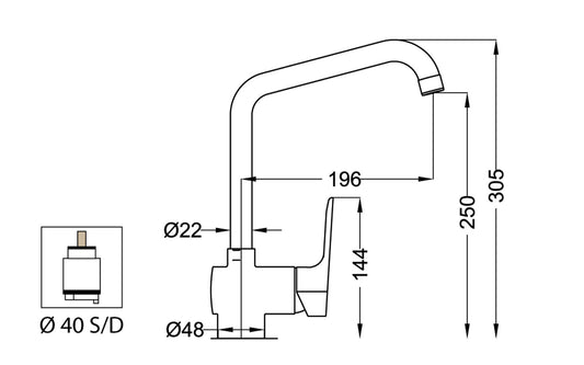Miscelatore Lavello Cucina Lavatoio Lavapanni Monocomando Con Cartuccia E Leva Laterale A 90° Duemmeggi Round Appoggio Monoforo 1 Foro Moderno Ottone Finitura Cromata Made in Italy Garanzia 5 Anni