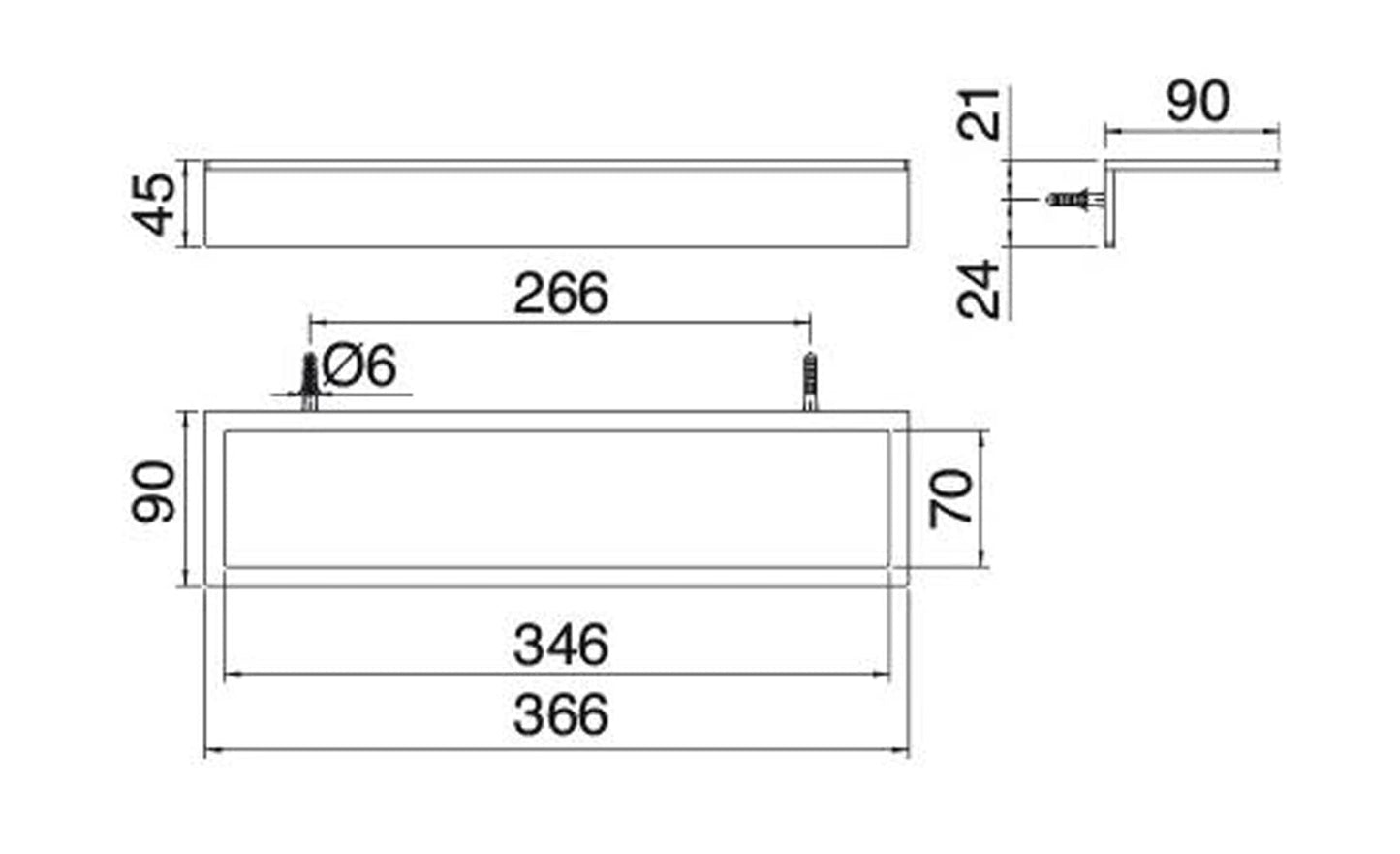 Rubinetterie Treemme 3M 5mm IT 9016 IS ZZ ZZ Mensola 36,6 CM Bagno Incasso A Parete Materiale Corian Con Supporto In Acciaio Inox Finitura Spazzolato