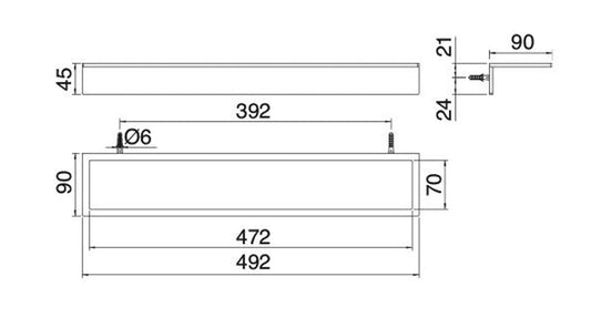 Rubinetterie Treemme 3M 5mm IT 9026 IS ZZ ZZ Mensola 49,2 CM Bagno Incasso A Parete Materiale Corian Con Supporto In Acciaio Inox Finitura Spazzolato