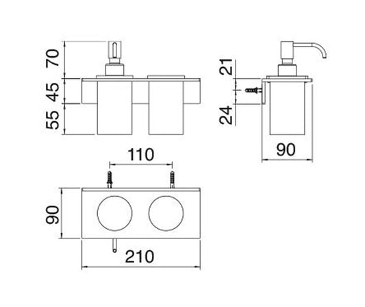 Rubinetterie Treemme 3M 5MM IT 9071 IS ZZ ZZ Portadosatore E Portabicchiere Bagno Incasso A Parete Materiale Acciaio Finitura Inox Con Bicchiere E Dosatore In Corian