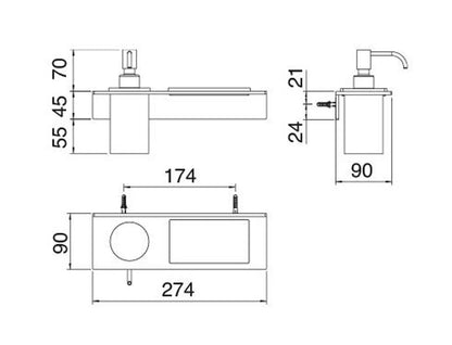 Rubinetterie Treemme 3M 5mm IT 9072 IS ZZ ZZ Portadosatore E Portaoggetti Bagno Incasso A Parete Materiale Acciaio INOX Finitura Acciaio Inox Dosatore E Mensola In Corian
