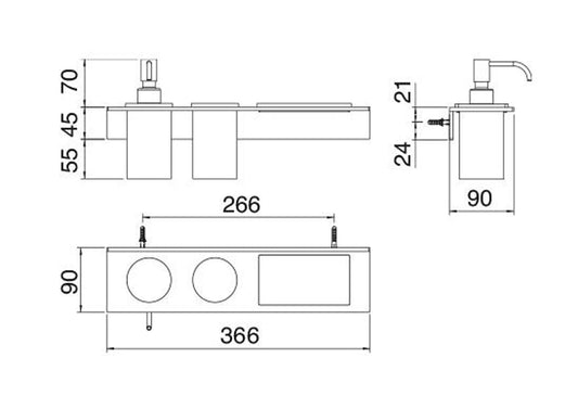 Rubinetterie Treemme 3M 5mm IT 9073 IS ZZ ZZ Portadosatore Portabicchiere E Portaoggetti Bagno Incasso A Parete Materiale Acciaio INOX Finitura Acciaio Inox Dosatore Bicchiere E Mensola In Corian