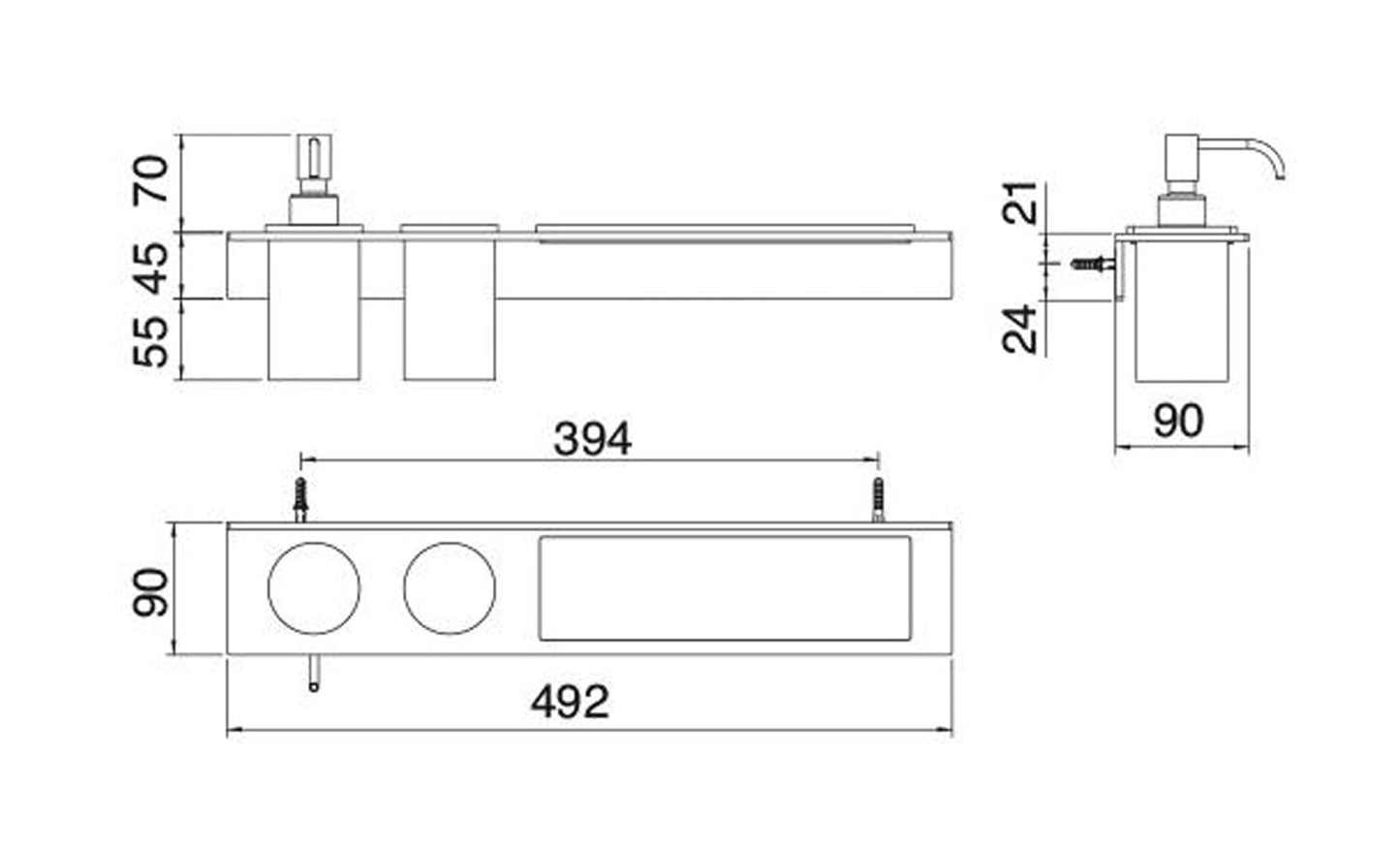 Rubinetterie Treemme 3M 5MM IT 9074 IS ZZ ZZ Portadosatore Portabicchiere E Portaoggetti Bagno Incasso A Parete Materiale Acciaio INOX Finitura Acciaio Inox Dosatore Bicchiere E Mensola In Corian 492x90 mm