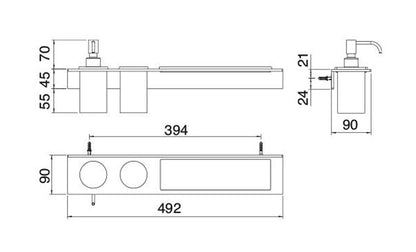 Rubinetterie Treemme 3M 5MM IT 9074 IS ZZ ZZ Portadosatore Portabicchiere E Portaoggetti Bagno Incasso A Parete Materiale Acciaio INOX Finitura Acciaio Inox Dosatore Bicchiere E Mensola In Corian 492x90 mm