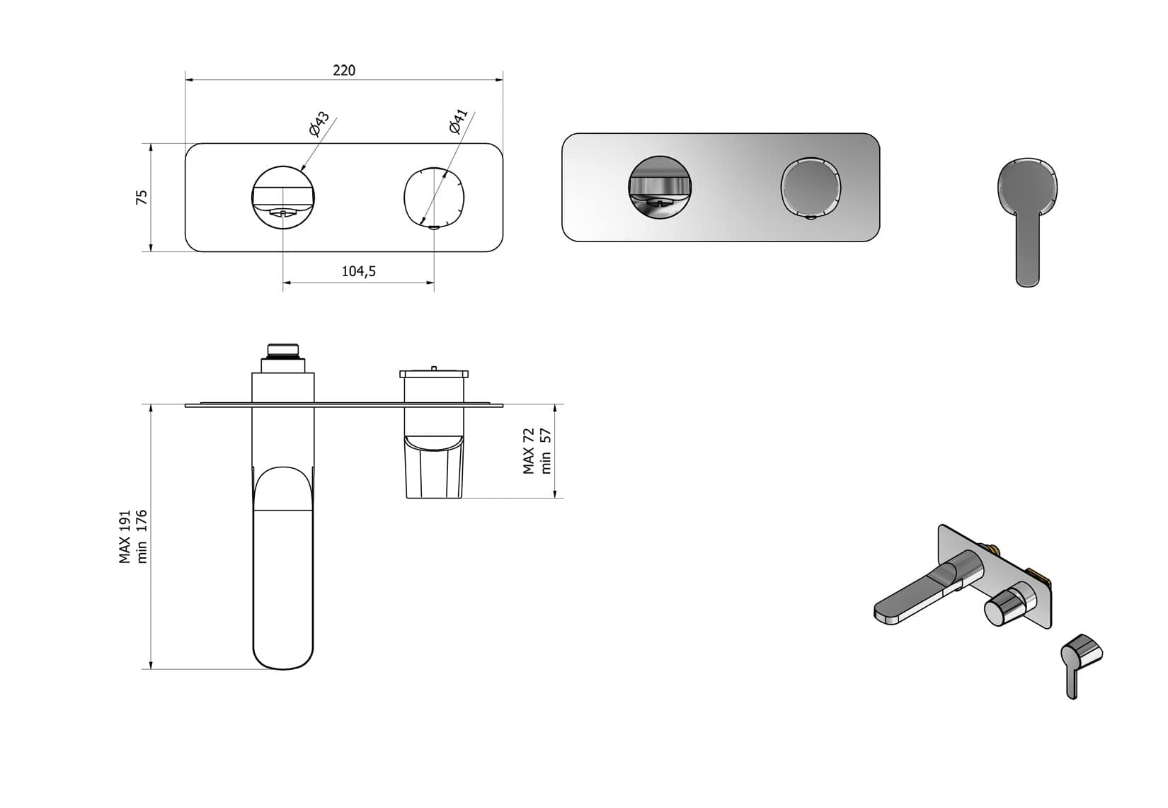 Miscelatore lavabo a parete completo di piletta di scarico click-clack marca IB rubinetti modello Taaac rubinetteria rubinetto ottone cromato fontana finitura cromo rivenditore autorizzato campania arredamento garanzia 10 anni qualità made in italy