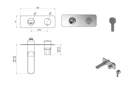 Miscelatore lavabo a parete completo di piletta di scarico click-clack marca IB rubinetti modello Taaac rubinetteria rubinetto ottone cromato fontana finitura cromo rivenditore autorizzato campania arredamento garanzia 10 anni qualità made in italy