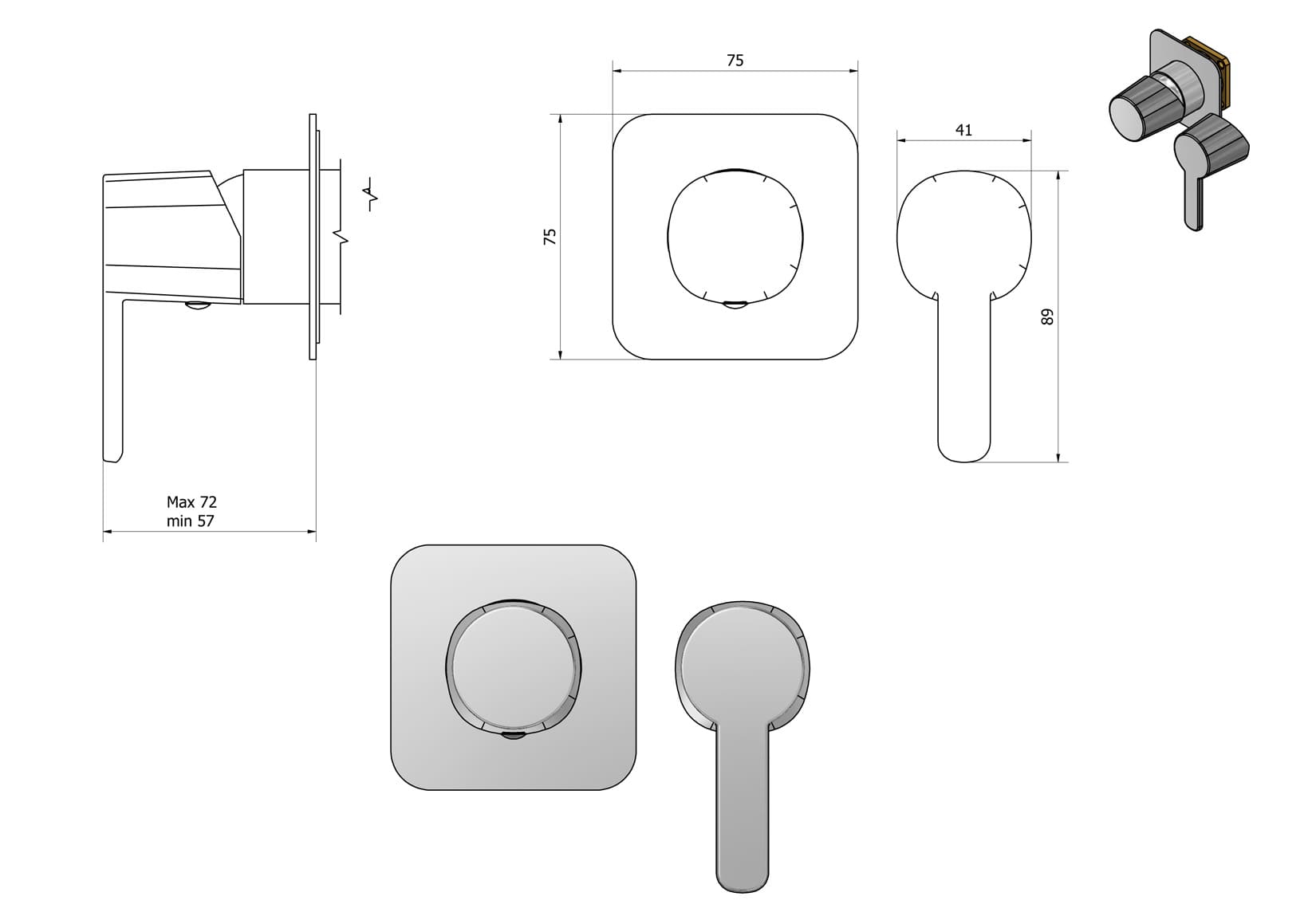 Miscelatore doccia incasso una via completo marca IB rubinetti modello Taaac rubinetteria rubinetto ottone cromato fontana finitura cromo rivenditore autorizzato campania arredamento garanzia 10 anni qualità made in italy azienda certificata 