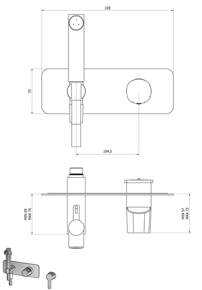IB Rubinetti Taaac Set Di Parti Esterne e Corpo ad Incasso A Muro Con Piastra Per Idroscopino Igienico Con Miscelatore Per WC Materiale Ottone Finitura Cromata