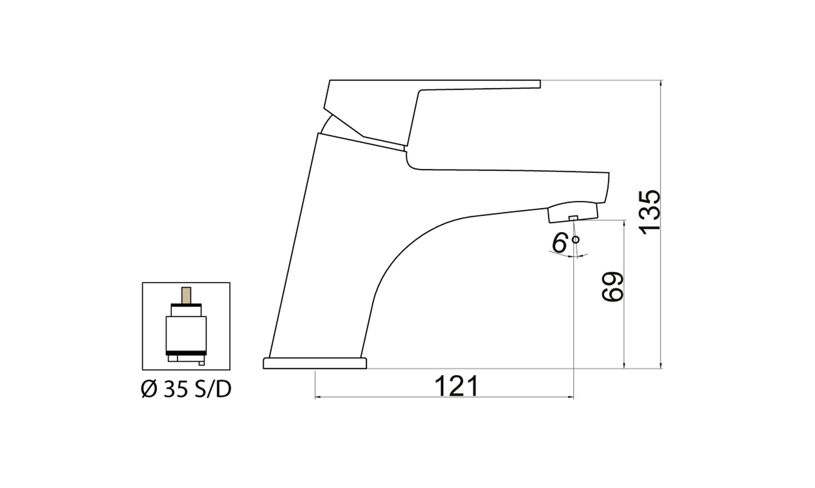 Miscelatore Lavabo Piletta Scarico Automatico 1" 1/4" Duemmeggi Air Installazione Appoggio 1 Foro Monoforo 1 Leva Manopola Stile Moderno Lunghezza 121 mm Altezza 135 mm Ottone Finitura Cromata Made in Italy Garanzia 5 Anni
