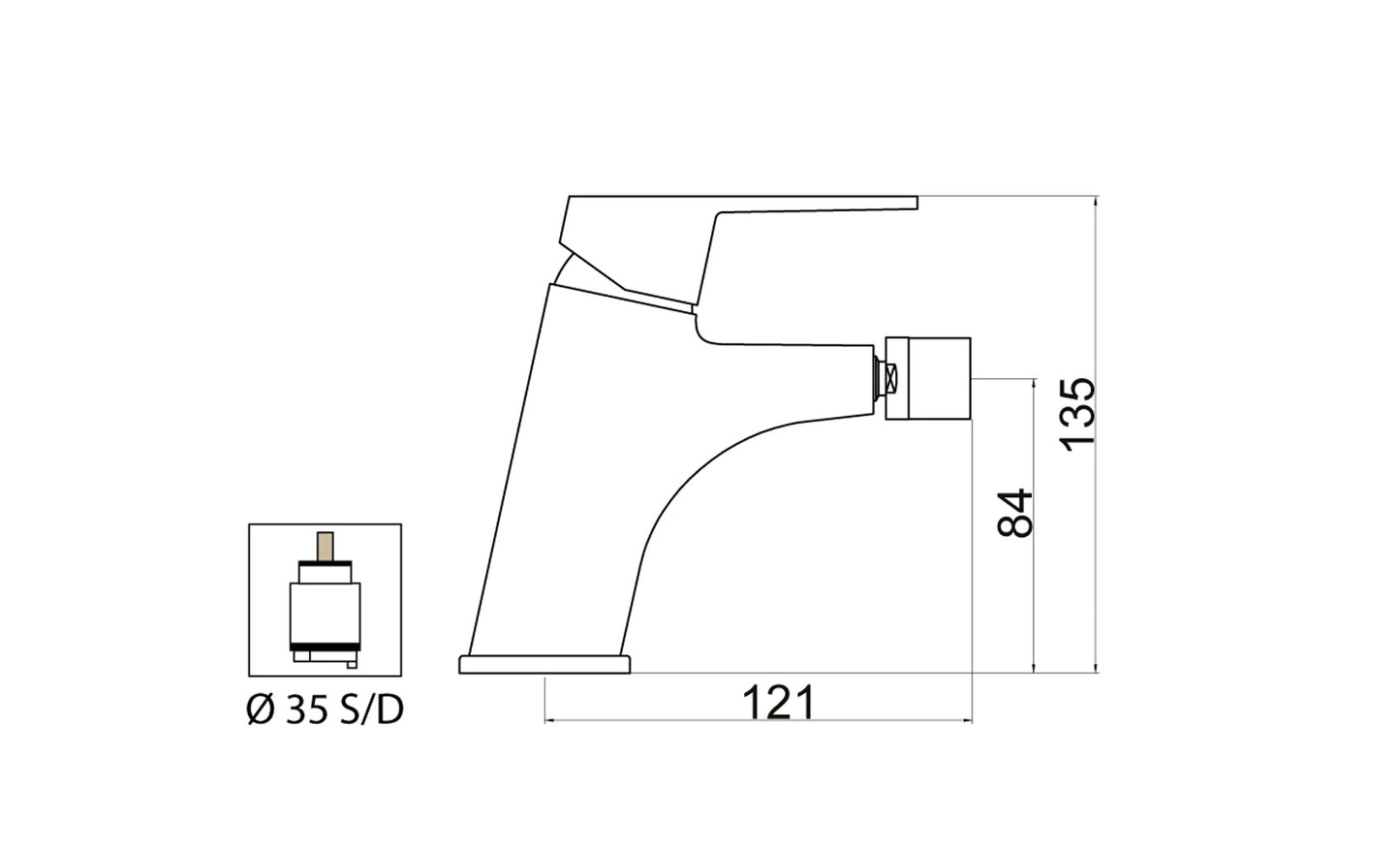 Miscelatore Bidet Piletta Scarico Automatico 1" 1/4" Duemmeggi Air Appoggio Monoforo 1 Foro 1 Leva Monocomando Stile Moderno Materiale Ottone Finitura Cromata Made in Italy Garanzia 5 Anni