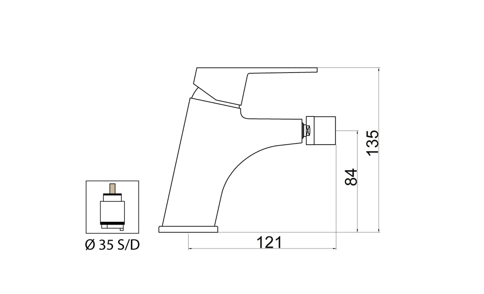 Miscelatore Bidet Piletta Scarico Automatico 1" 1/4" Duemmeggi Air Appoggio Monoforo 1 Foro 1 Leva Monocomando Stile Moderno Materiale Ottone Finitura Cromata Made in Italy Garanzia 5 Anni