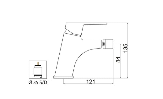Miscelatore Bidet Piletta Scarico Automatico 1" 1/4" Duemmeggi Air Appoggio Monoforo 1 Foro 1 Leva Monocomando Stile Moderno Materiale Ottone Finitura Cromata Made in Italy Garanzia 5 Anni