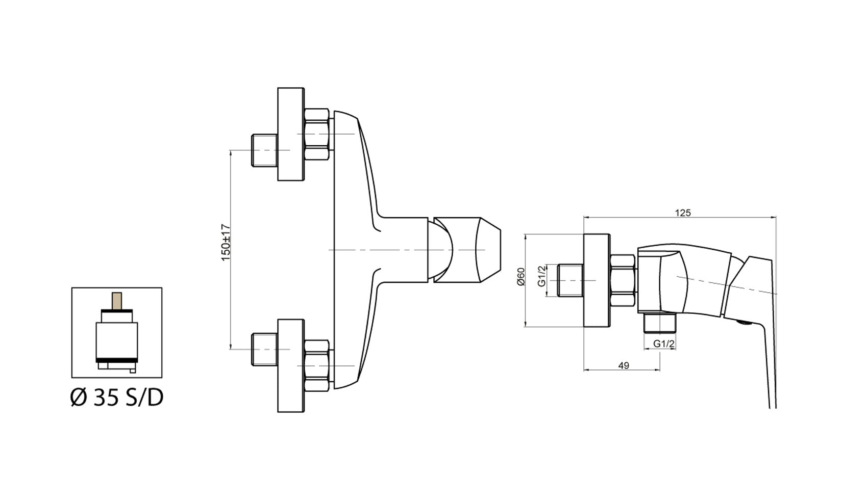 Miscelatore Doccia Esterno Attacco 1/2" Con Duplex E Set Doccia Duemmeggi Air 3 Fori Installazione Muro Parete 1 Via Meccanico 1 Leva Manopola Monocomando Stile Moderno Materiale Ottone Finitura Cromata Made in Italy Garanzia 5 Anni