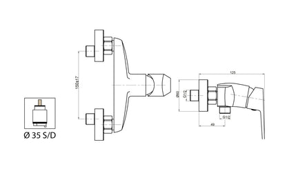 Miscelatore Doccia Esterno Attacco 1/2" Con Duplex E Set Doccia Duemmeggi Air 3 Fori Installazione Muro Parete 1 Via Meccanico 1 Leva Manopola Monocomando Stile Moderno Materiale Ottone Finitura Cromata Made in Italy Garanzia 5 Anni