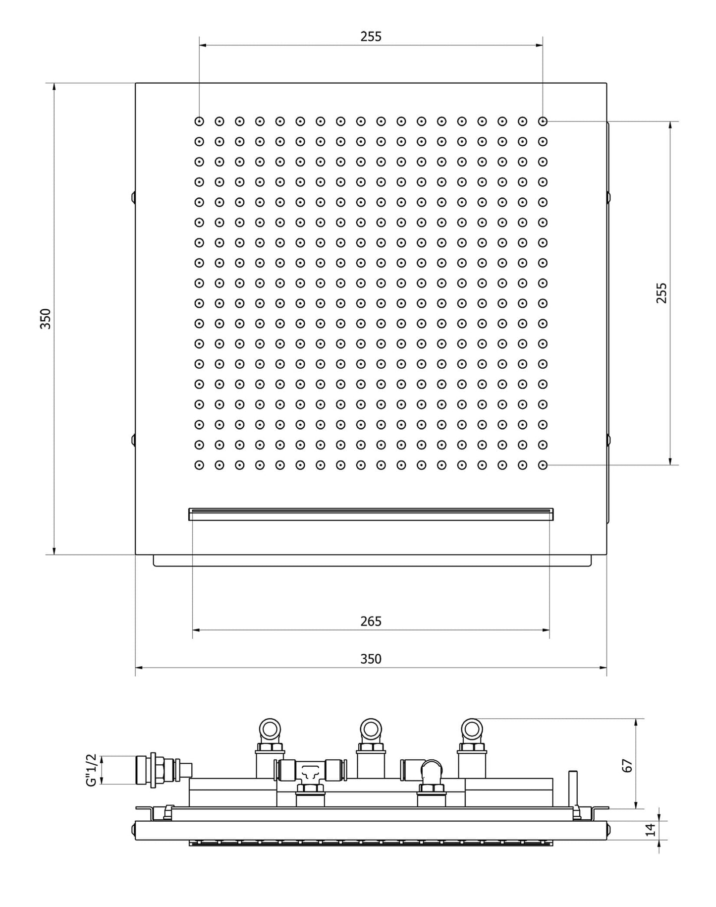 IB Rubinetti AQUARIVA Soffione Doccia Quadrato Da Semi Incasso A Soffitto Con Getto A Pioggia E Cascata 350x350 mm Stile Moderno Materiale Ottone Finitura Cromata