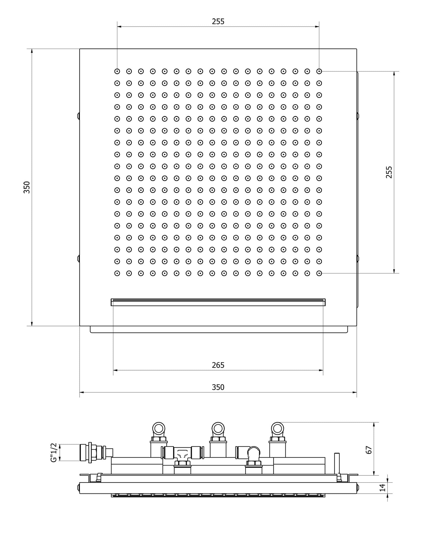 IB Rubinetti AQUARIVA Soffione Doccia Quadrato Da Semi Incasso A Soffitto Con Getto A Pioggia E Cascata 350x350 mm Stile Moderno Materiale Ottone Finitura Cromata