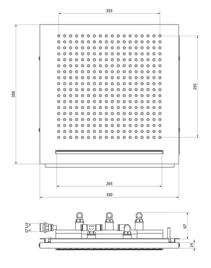 IB Rubinetti AQUARIVA Soffione Doccia Quadrato Da Semi Incasso A Soffitto Con Getto A Pioggia E Cascata 350x350 mm Stile Moderno Materiale Ottone Finitura Cromata